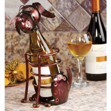 Hand Sculpted Wrought Iron Dog Table Top Wine Bottle Holder