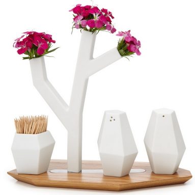 tree vase salt and pepper shaker tray