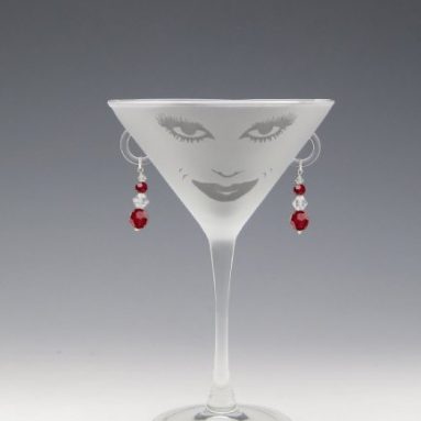Lola Etched Martini Glass With Swarovski Crystal Earrings