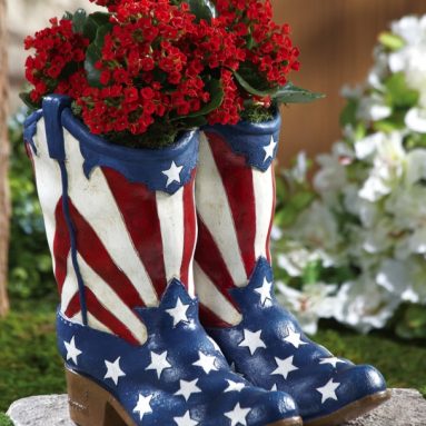 Patriotic Cowboy Boots July 4th Garden Planter