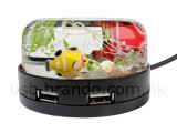 USB Fish Tank 4-Port Hub + Magnetic Clip Holder