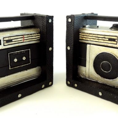 Retro Style Boom Box Set Bookends