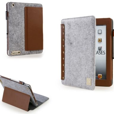 Apple iPad 2/3/4 Wool Felt Portfolio in Grey/Brown