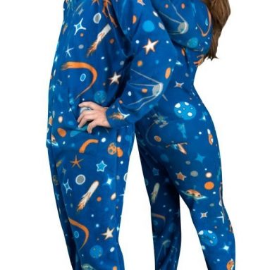 Space Print Fleece Hooded Footie Pajamas