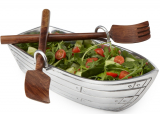 BOAT SALAD BOWL WITH WOOD SERVING UTENSILS