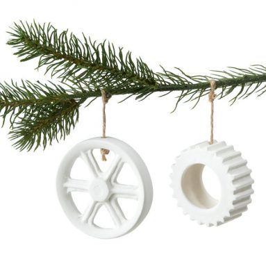 PORCELAIN WHEEL AND COG ORNAMENTS