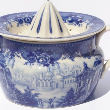 Fine French Toile Porcelain China Indvidual Juicer Blue