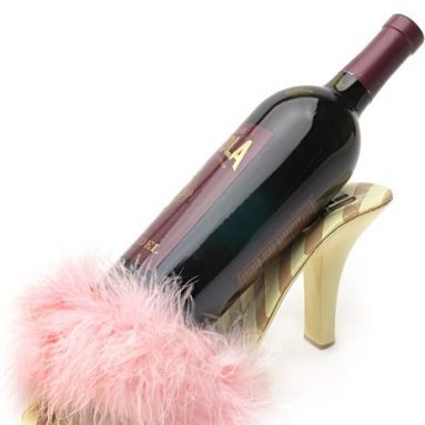 Pink Feathers High Heel Wine Bottle Holder