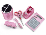 6 Piece Pink Crystal Office Supply Set
