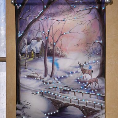 Winter Scene Wall Print With Fiber Optics Lights