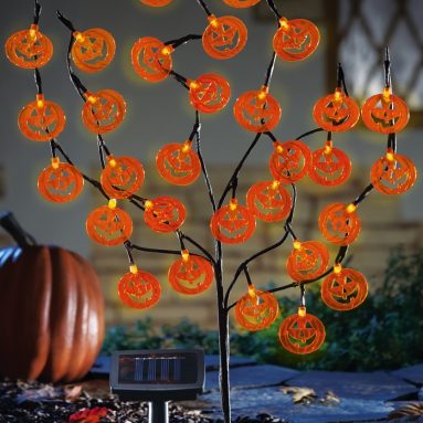 Solar Lighted Halloween Pumpkin Tree Stake
