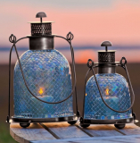 Set of 2 Blue Mosaic Glass Lantern