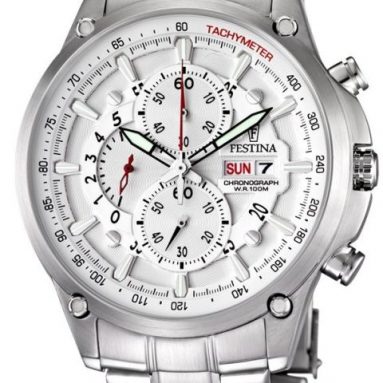 Festina Men’s Stainless Steel White Dial Day Date Chronograph Watch
