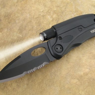 Tactical Folding 1/2 Serrated Knife With LED Flashlight