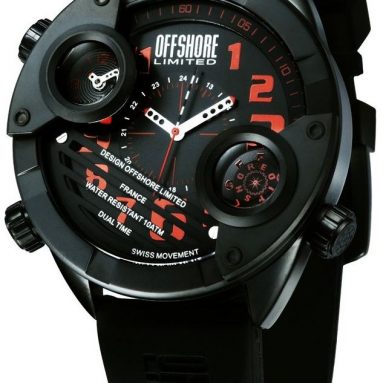 Men’s Black Dial Dual Time Rubber Watch